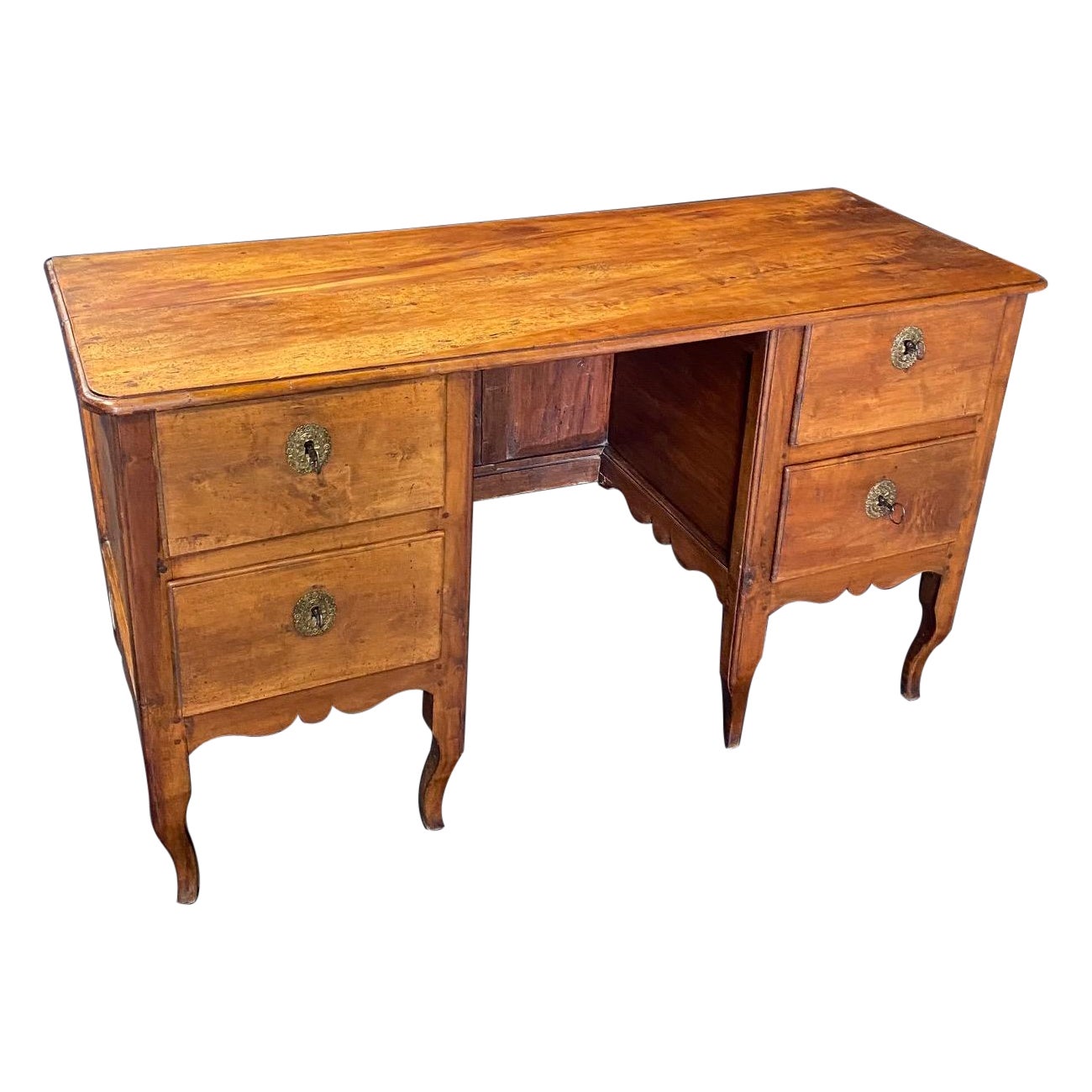 Classic French 18th Century Empire Kneehole Walnut Writing Desk (Bureau à genoux en noyer) 