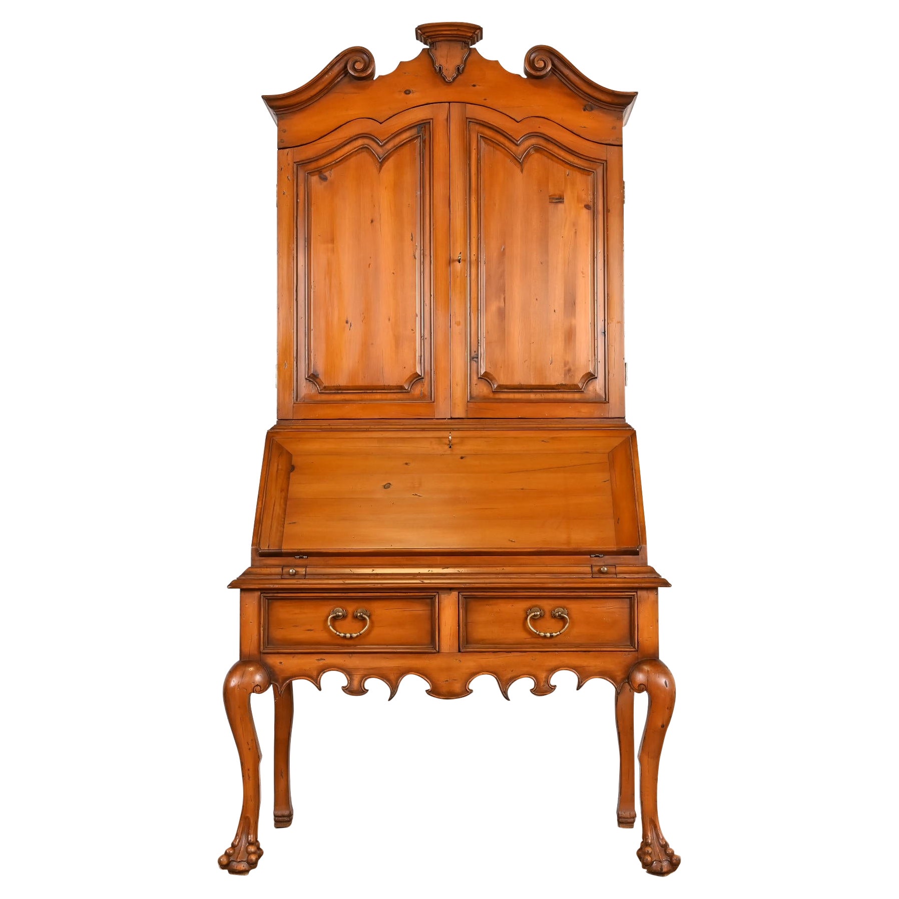 Alfonso Marina Chippendale Carved Pine Secretary Desk With Bookcase Hutch Top For Sale