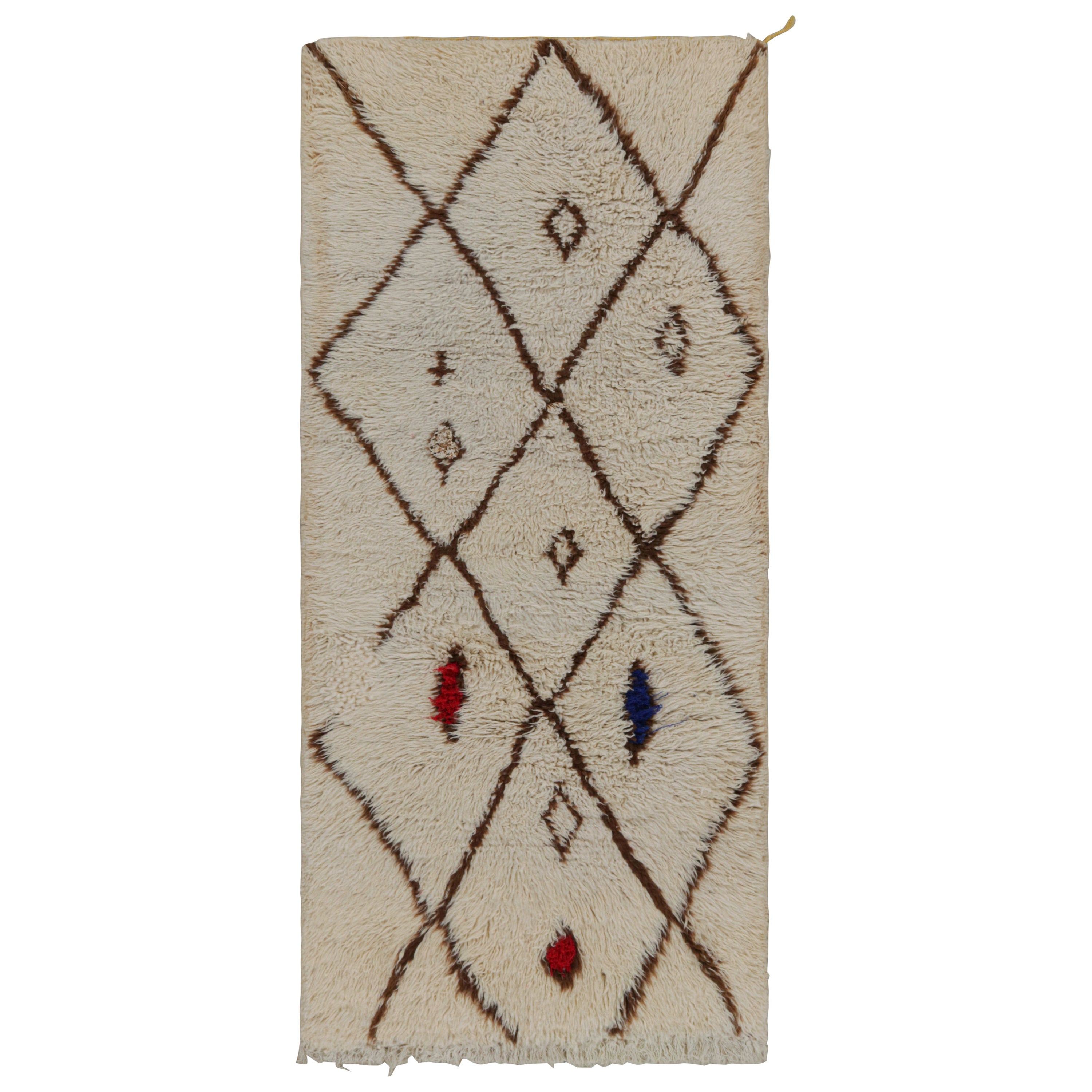 1950s Azilal Moroccan runner rug with Beige-Brown Patterns by Rug & Kilim For Sale