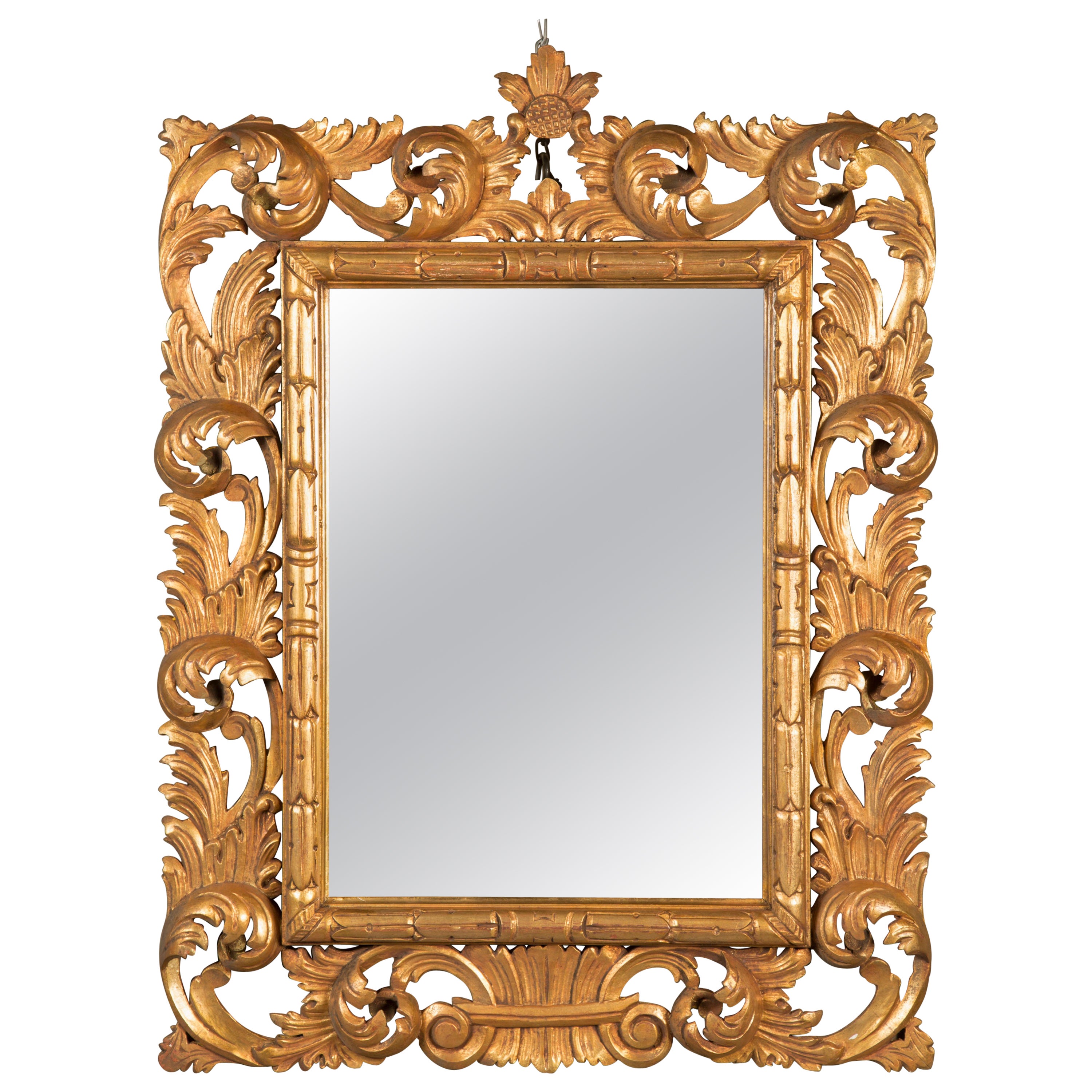 Italian Rococo Heavily Carved Gold Leaf Mirror, 20th Century, Pair Available For Sale