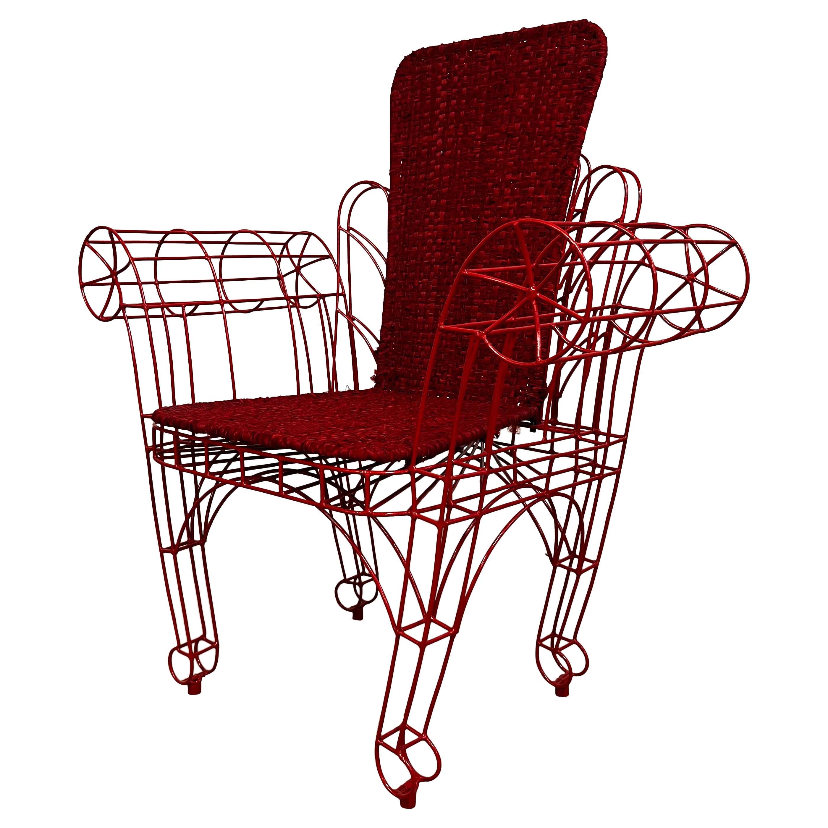 Fauteuil Pop Art italien postmoderne de Spazzapan en métal rouge avec revêtement d'assise en tissu