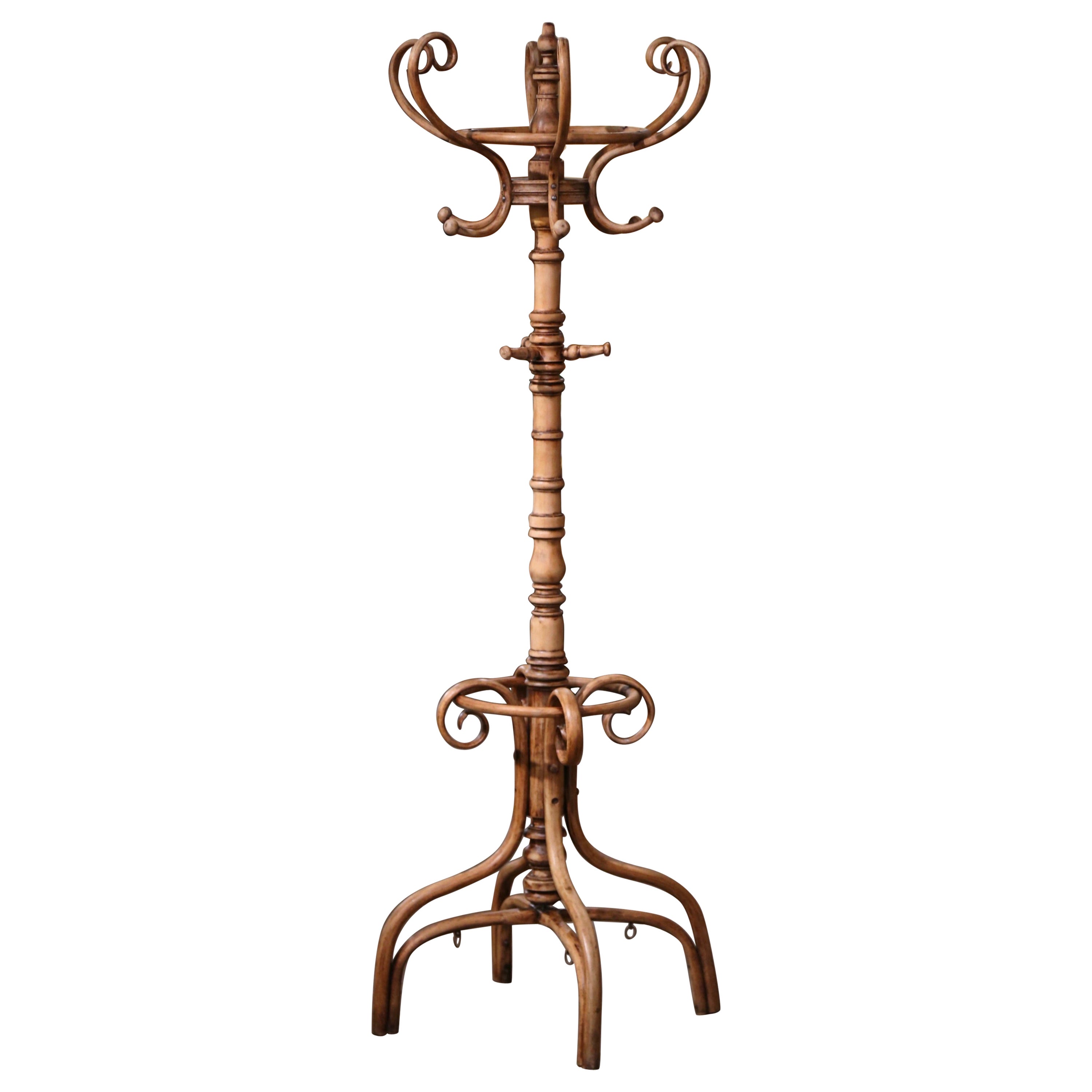 Early 20th Century Thonet Style Bleached Bentwood Swivel Hall Tree Coat Stand For Sale