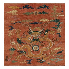Rug & Kilim's Classic Style Square Rug in Red with Gold Dragon Pictorial (en anglais)