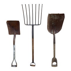 Early 20th Century Wooden and Iron Garden Tools, Set of Three