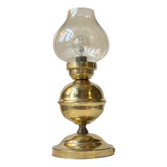 Vintage Scandinavian Maritime Table Lamp in Brass & Smoke Glass