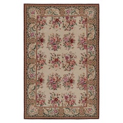 Rug & Kilim's Nadelspielteppich im europäischen Stil in Beige mit Blumenmustern