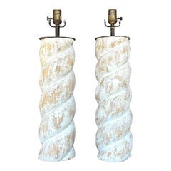 Lampade a colonna vintage Boho imbiancate a calce - una coppia
