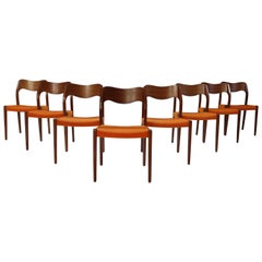 Set of Eight (8) Vintage Danish Niels Møller Dining Chairs Model 71 in Teak