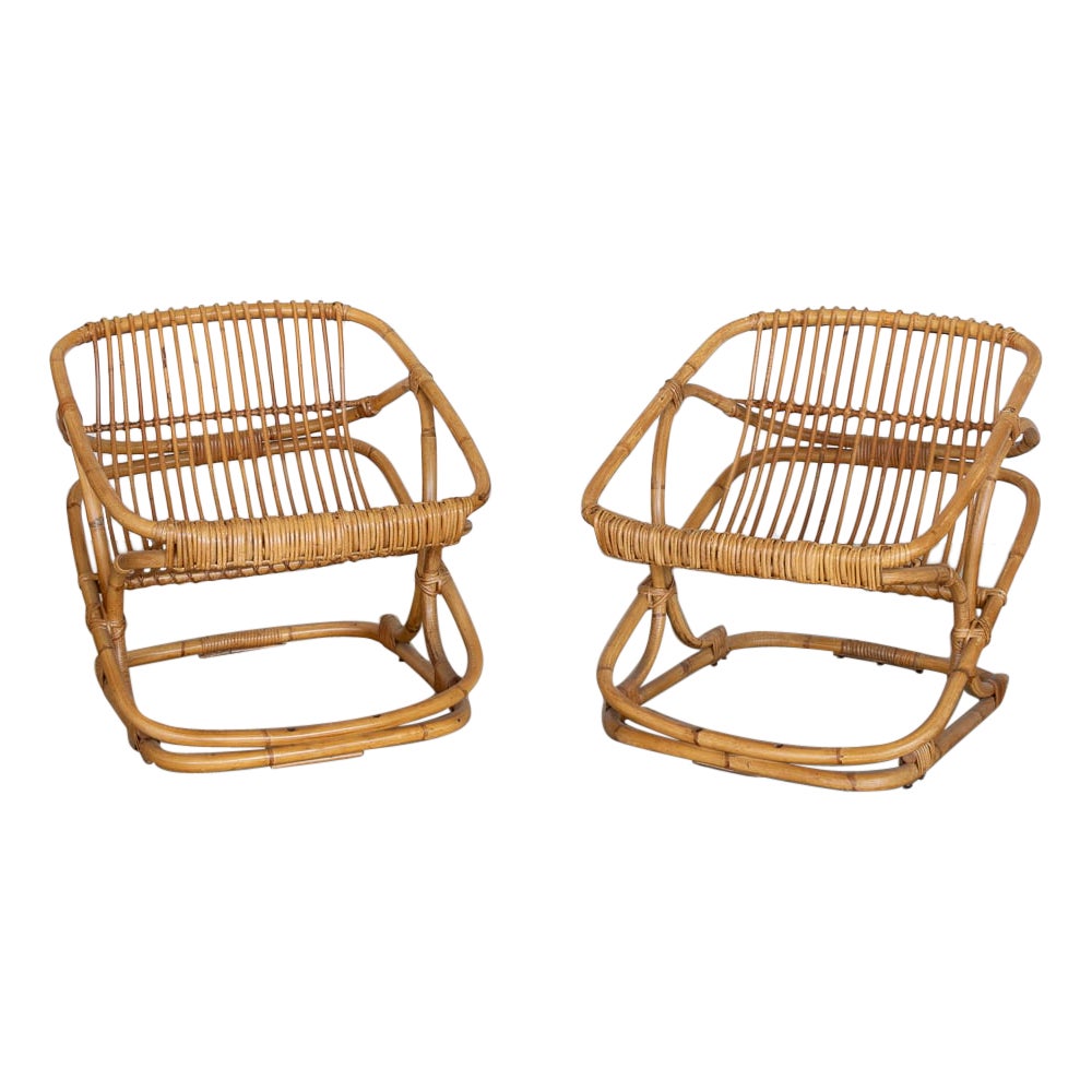 Pair of Italian Rattan Bucket Chairs