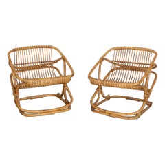 Vintage Pair of Italian Rattan Bucket Chairs