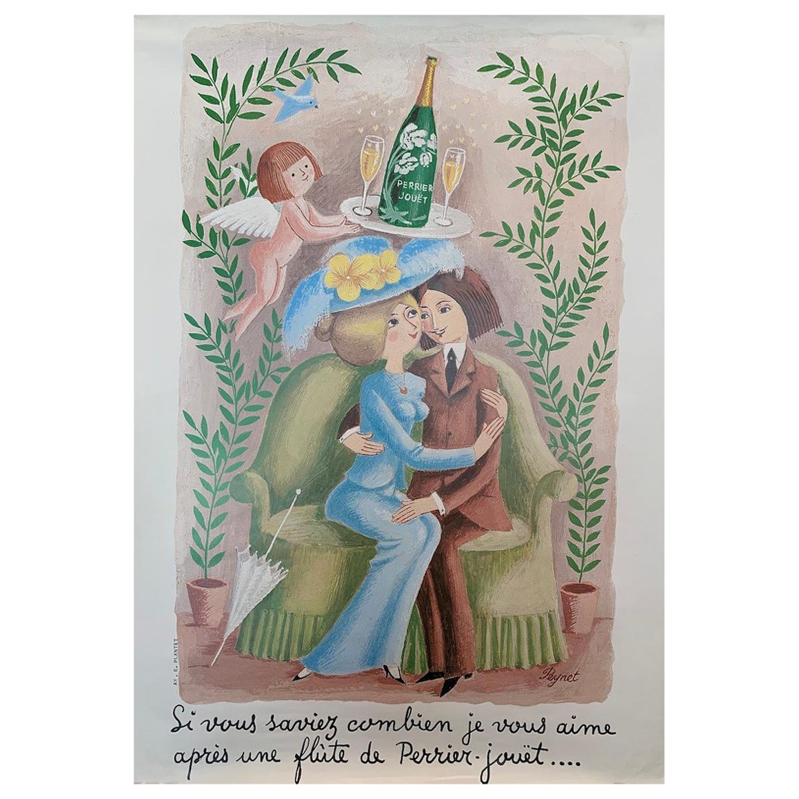 Affiche vintage originale de Perrier-Jouet Champagne, Raymond Peynet en vente