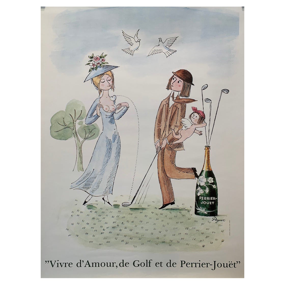 "PERRIER-JOUET CHAMPAGNE GOLF" Affiche française d'origine, Raymond Peynet