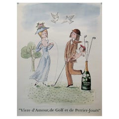 Retro "PERRIER-JOUET CHAMPAGNE GOLF" Original French Poster, Raymond Peynet