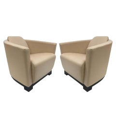 Vintage Pair of Modern Italian Leather Lounge Chairs