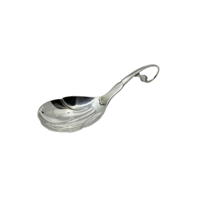 Georg Jensen Sterling Silver Ornamental Compote Spoon in Leaf Pattern 21 For Sale