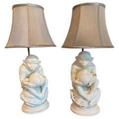 Vintage Pair Blanc de Chine Monkey Lamps
