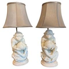 Pair Blanc de Chine Monkey Lamps