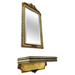Retro Gold Plated Wooden Mirror with Wall Console Belgium, 1960s