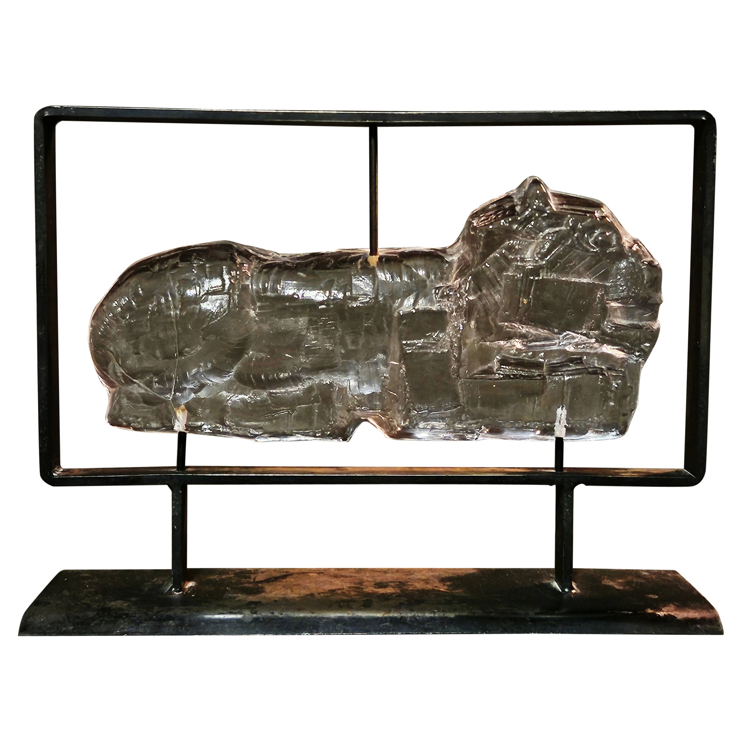 Löwenglasrelief von Erik Höglund für Boda glasbruk, Schweden, 1960er Jahre im Angebot