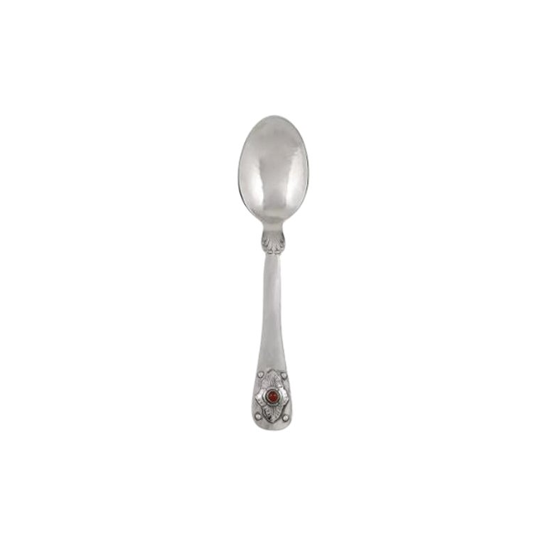 Georg Jensen Sterling Silver Stone Set 75th Anniversary Child’s Spoon For Sale