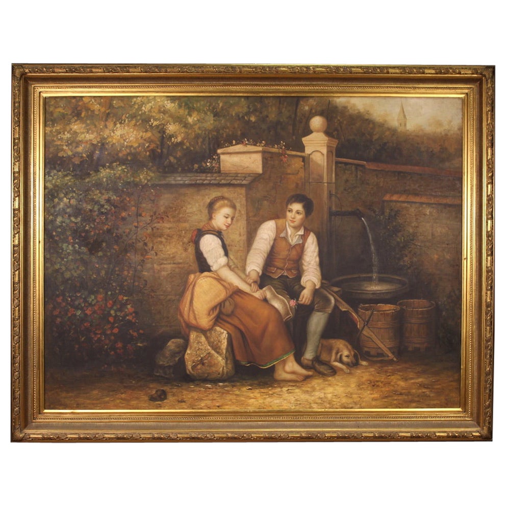 20. Jahrhundert Acryl auf Leinwand Stil Antike Französisch signiert  Malerei, 1990 im Angebot