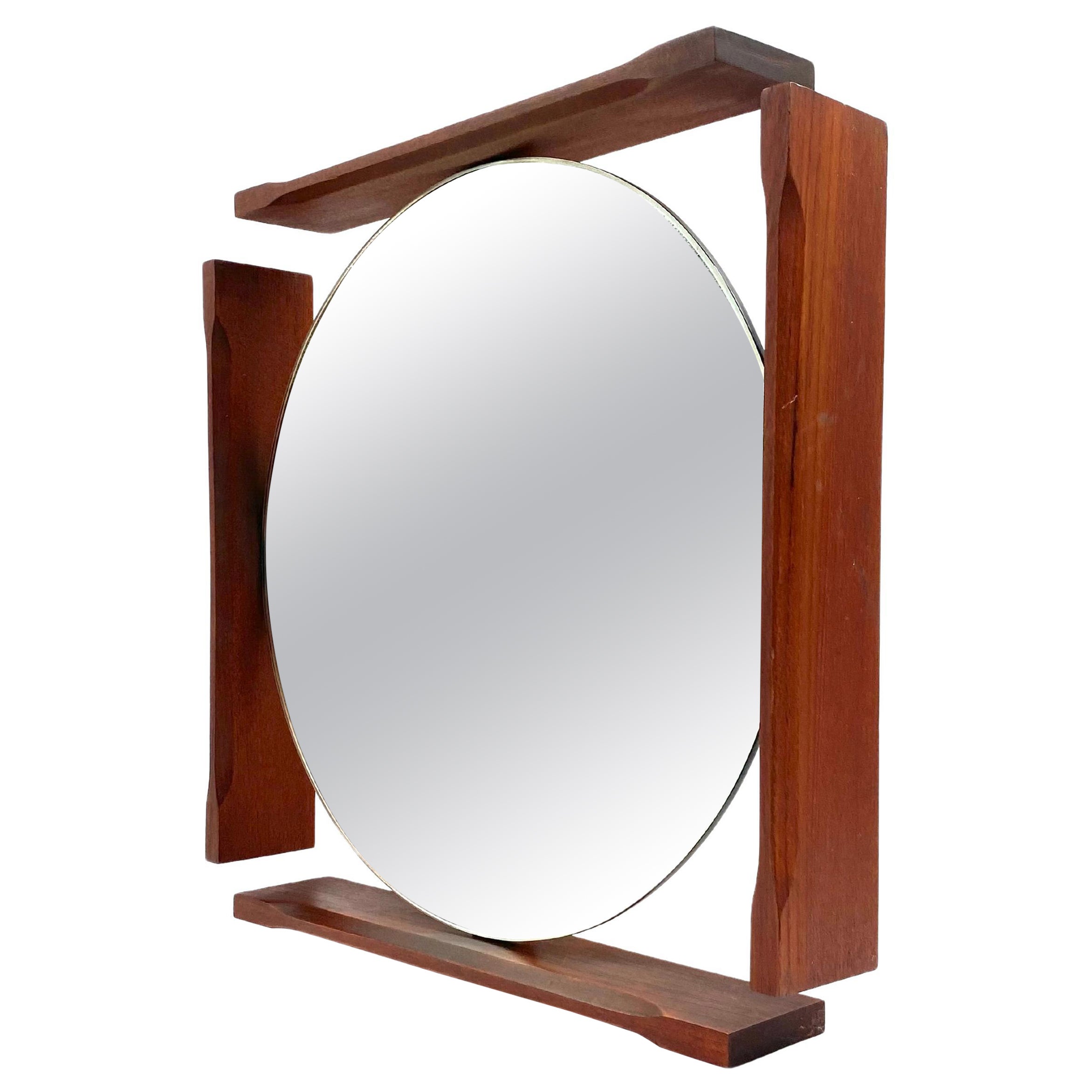Mid-century teak table / wall mirror / vanity, Italy 1960s For Sale