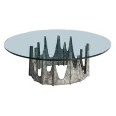  Paul Evans, Brutalist Mid-Century Modern Stalagmite Coffee Table, Bronze, Glass