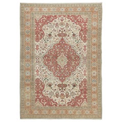 Tapis traditionnel turc vintage en laine fait à la main de 5 x 7 pieds avec motif de médaillon