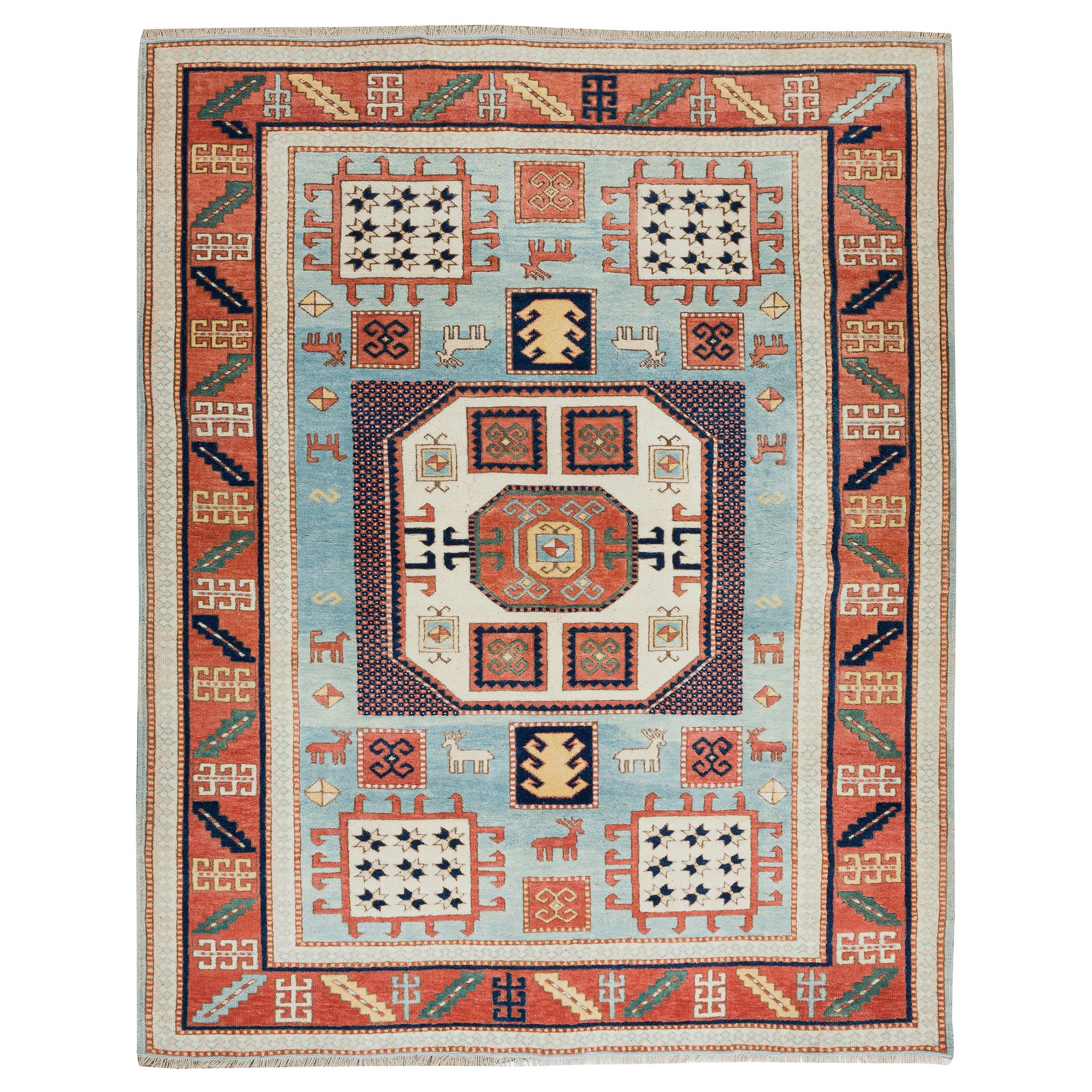 4.8x6 Ft One-of-a-Kind Vintage Handmade Anatolian Wool Rug with Geometric Design