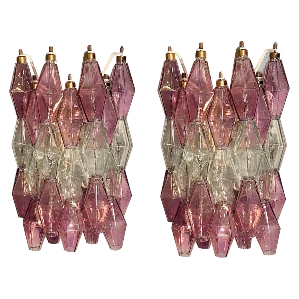 Pair of Pink and Clear Poliedri Sconces Carlo Scarpa Venini Variation, 1980' For Sale