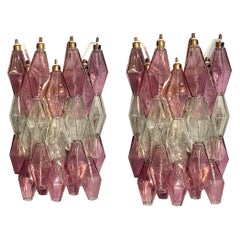 Pair of Pink and Clear Poliedri Sconces Carlo Scarpa Venini Variation, 1980'
