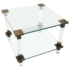 Hollywood Regency Coffee or Side Table with Solid Copper Corners, 1970s