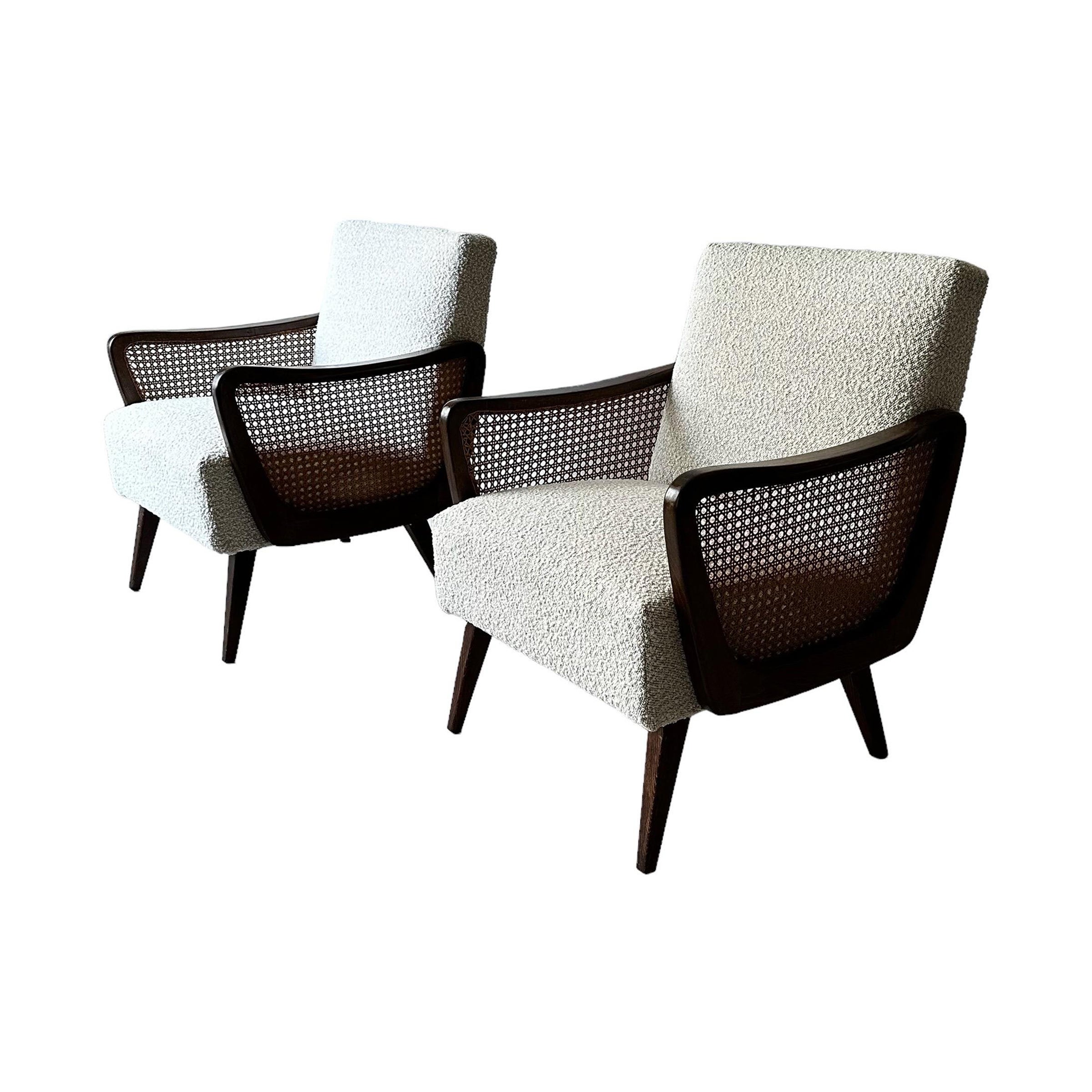Austrian Arm Chairs in Boucle and Wicker, 1950s For Sale