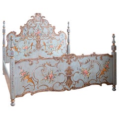  Large Venetian Bed With Original Hand Painted & Gilt Wood Finish