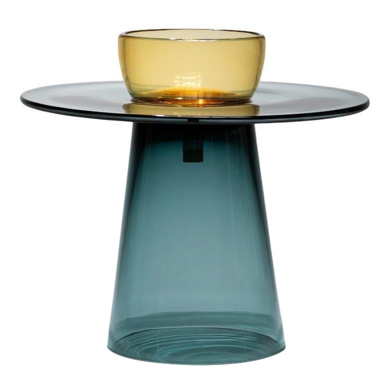 Table basse Paritzki&Liani du 21e siècle en verre de Murano bleu-bleu-ambre