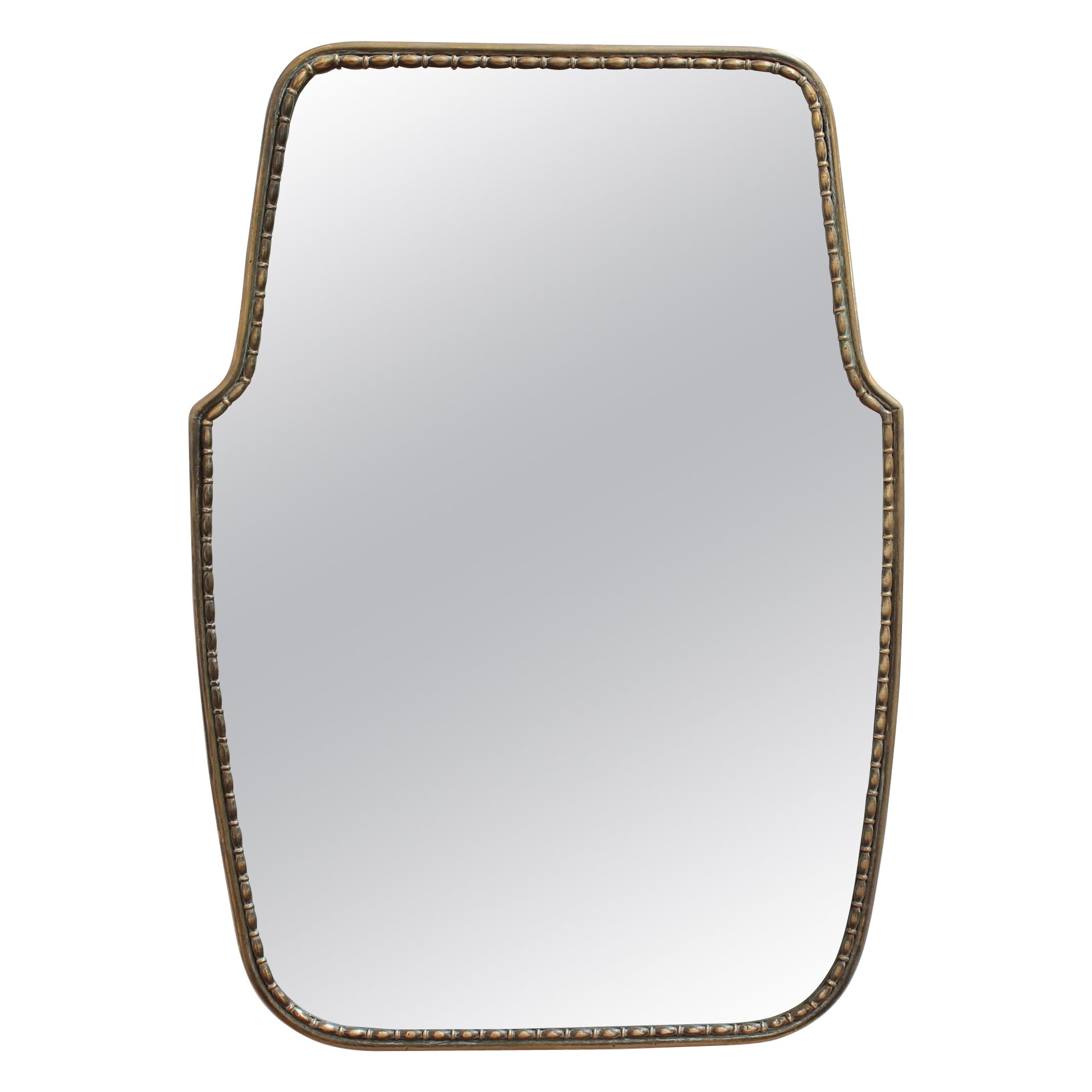 Mid-Century Italian Wall Mirror with Brass Frame and Beading - Small