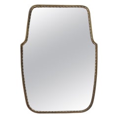 Vintage Mid-Century Italian Wall Mirror with Brass Frame and Beading - Small