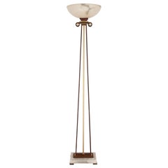Vintage Alabaster, Gilt Metal and Patinated Iron Floor Lamp 