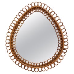 Vintage Italian Rattan Teardrop Wall Mirror (circa 1960s)