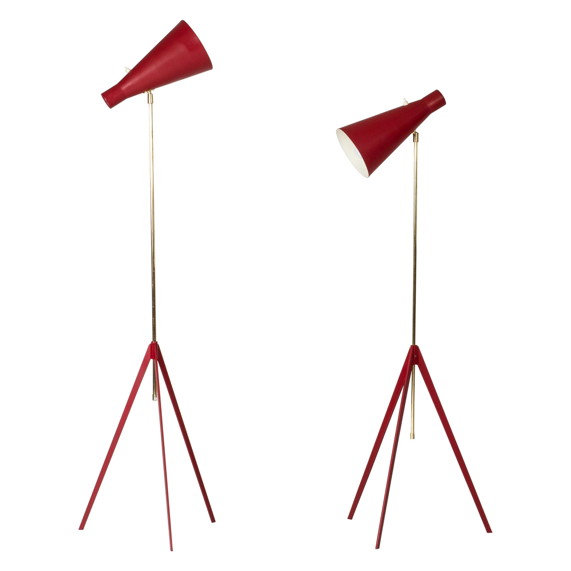 Midcentury Lacquered Metal & Brass Floor Lamps by Alf Svensson for Bergboms For Sale