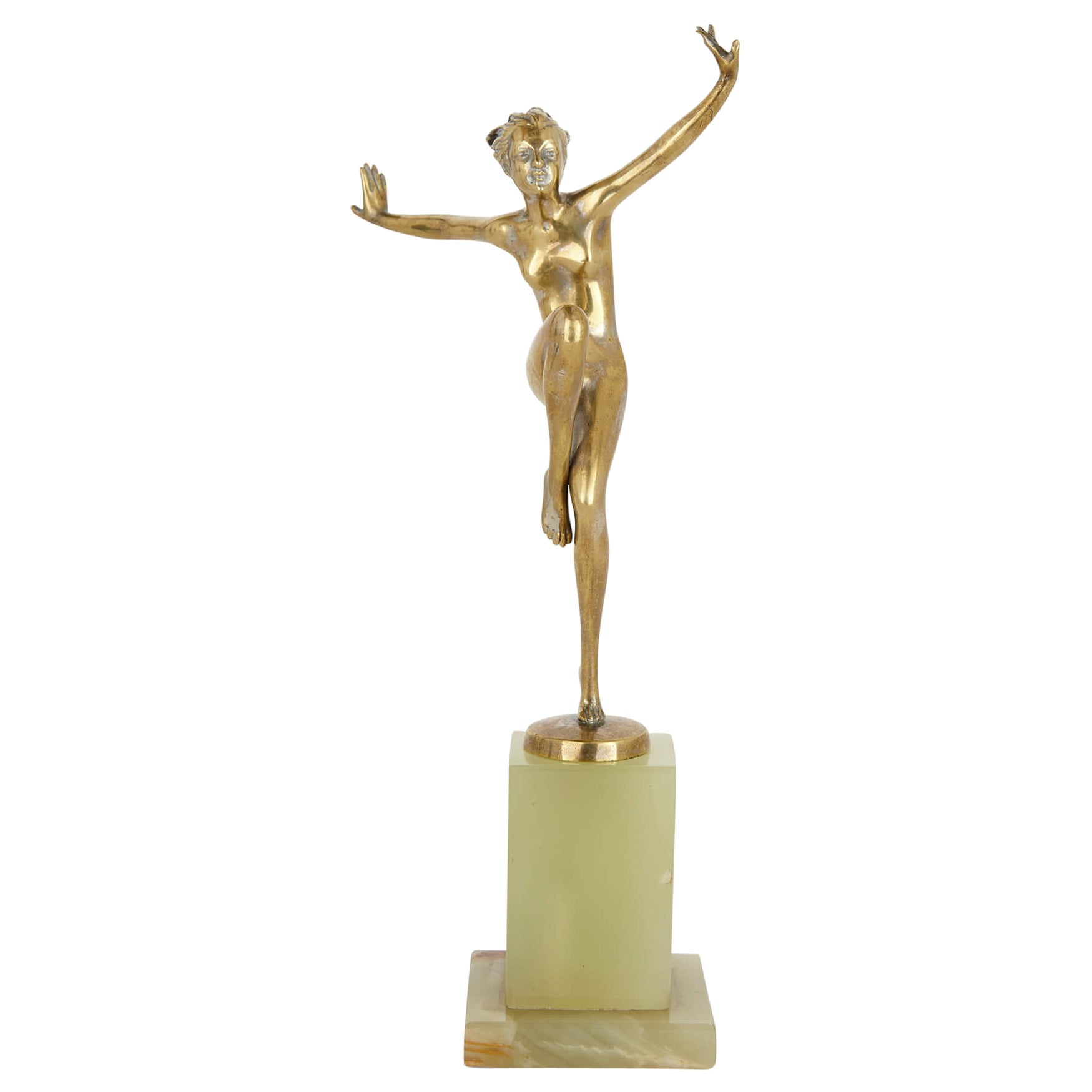 Figure d'une danseuse en bronze doré et onyx de Josef Lorenzl