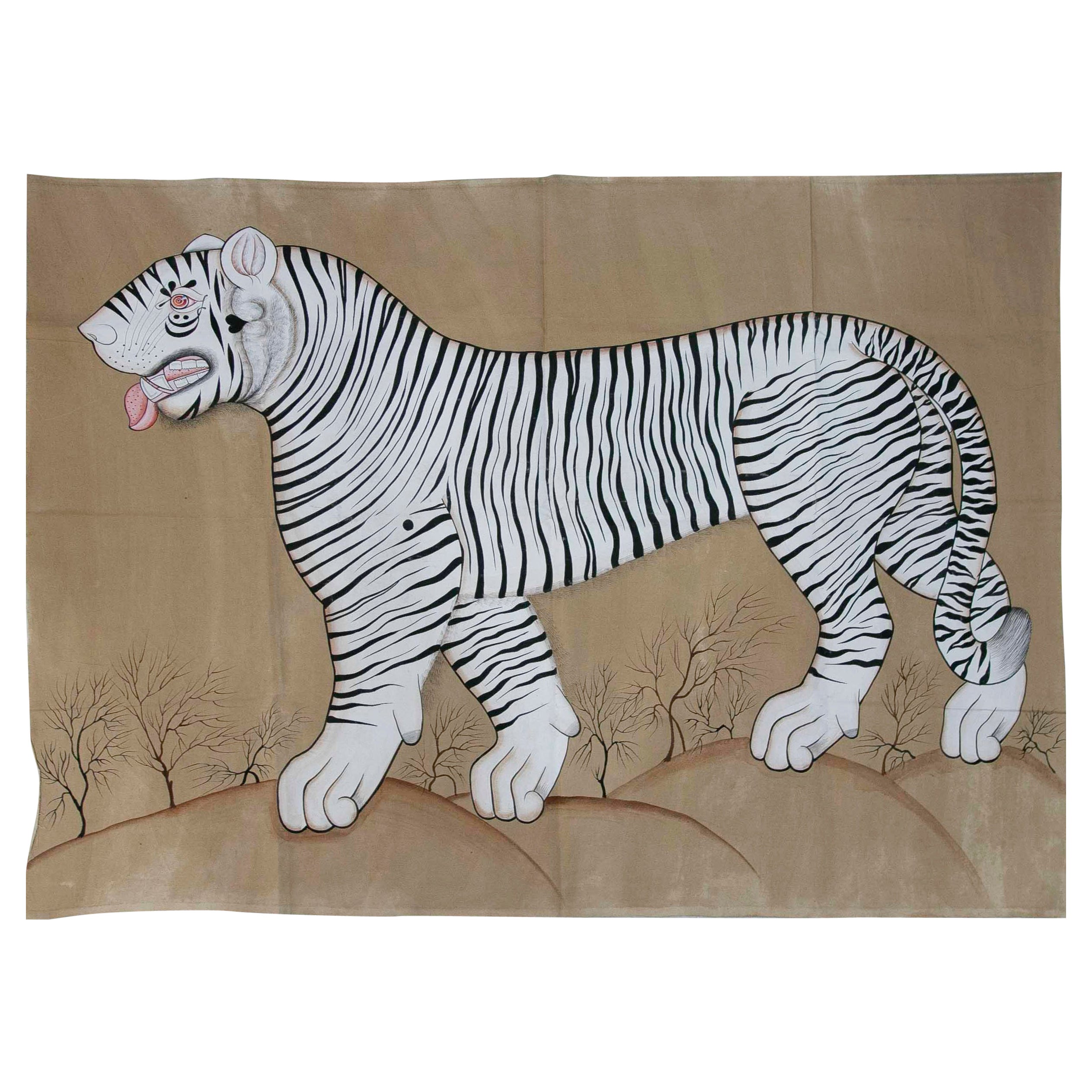 Peinture à l'huile sur toileiger "Tiger" du designer Jaime Parlade des années 1970 en vente