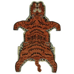 Rug & Kilim's Modern Tiger Skin Irregular Shaped Rug in Burnt Orange
