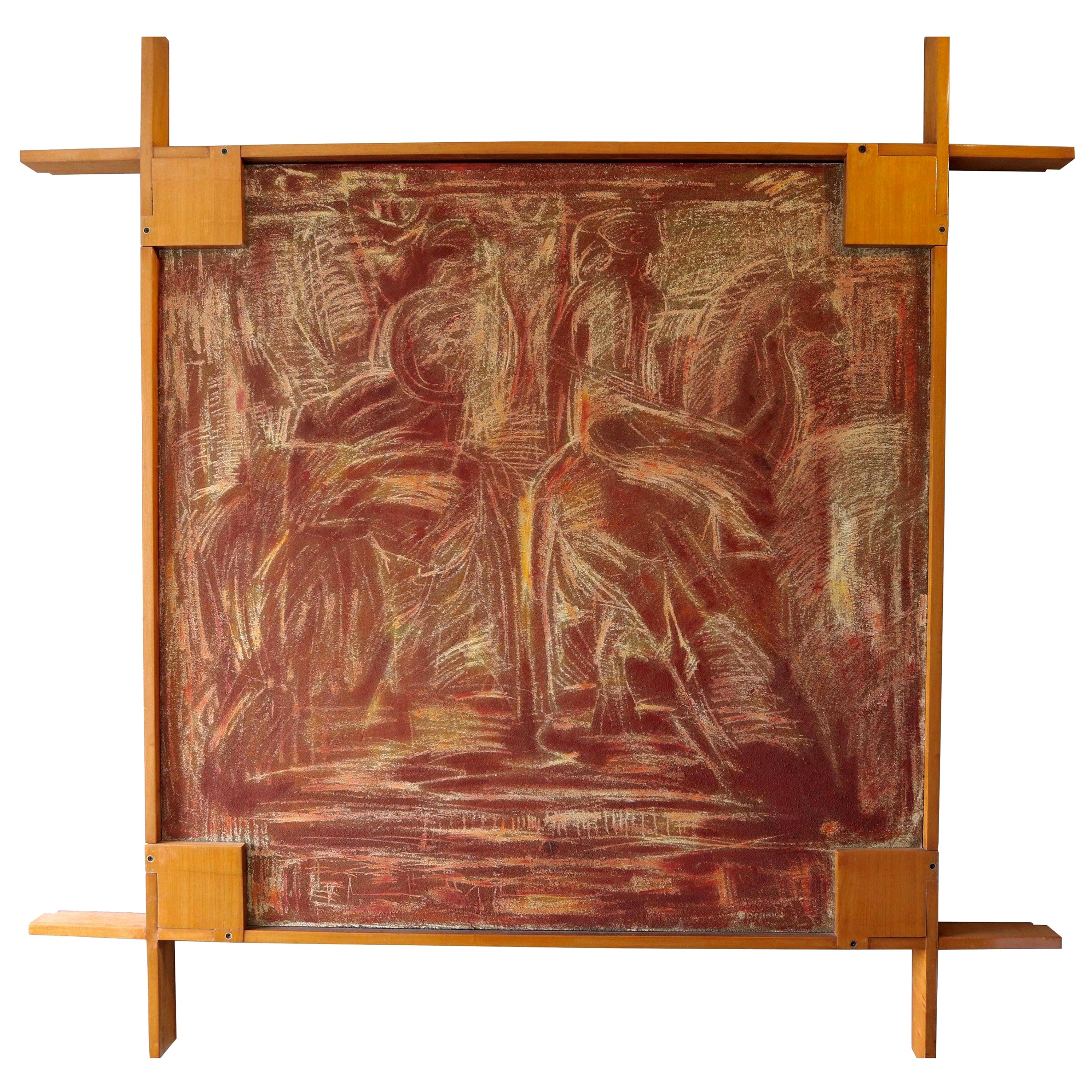 Midcentury Picture Frame by Ico Parisi with Abstract Painting, 1960s