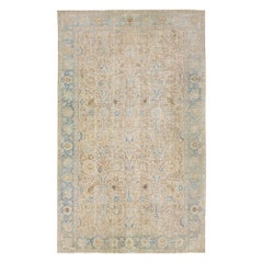 Allover Designed Antique Wool Rug Persian Tabriz From 1910s In Beige