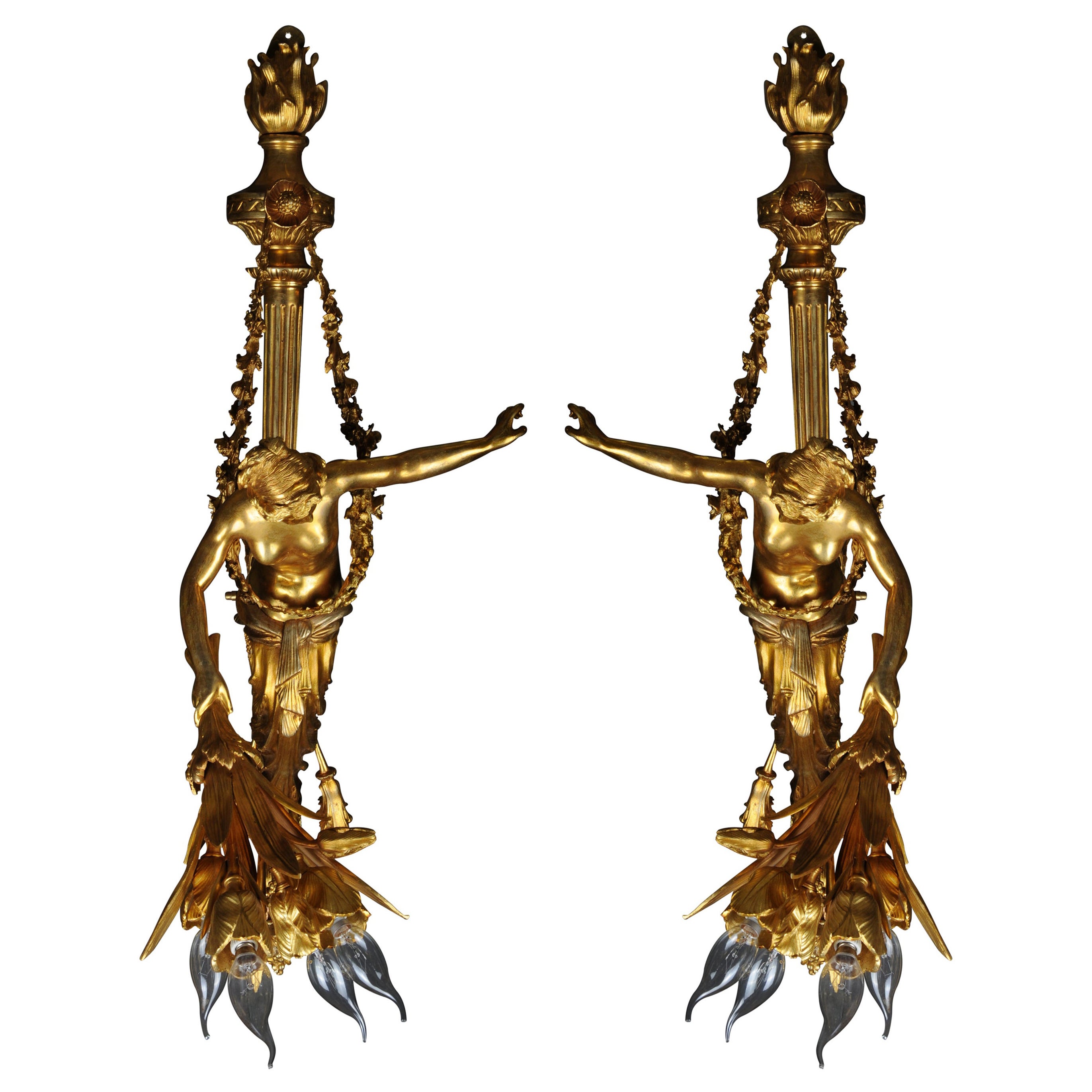 Coppia (2) di lampade francesi uniche, bronzo dorato, Parigi, 20° secolo