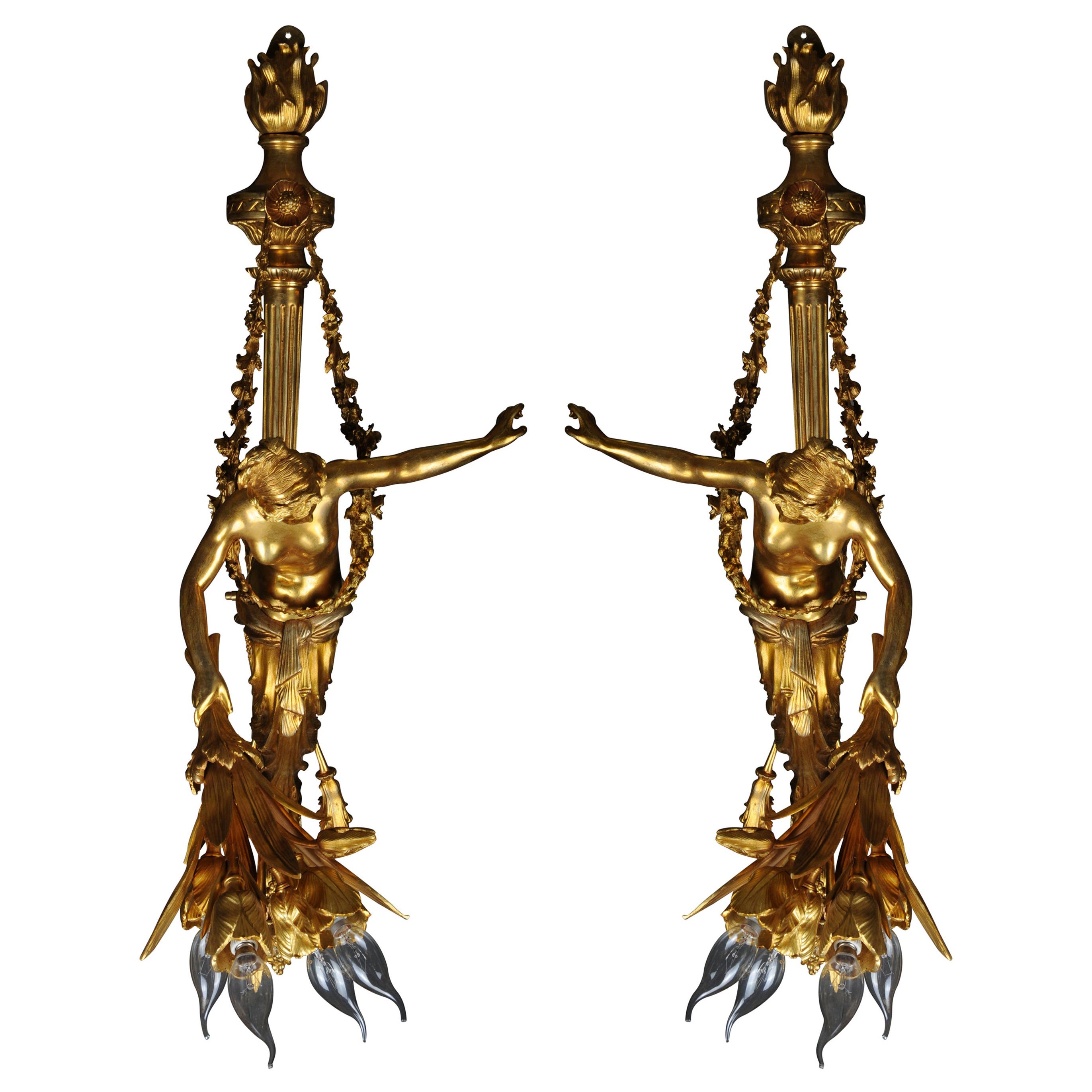 Pair (2) of Unique French Sconces, Gilt Bronze, Paris, 20th Century For Sale