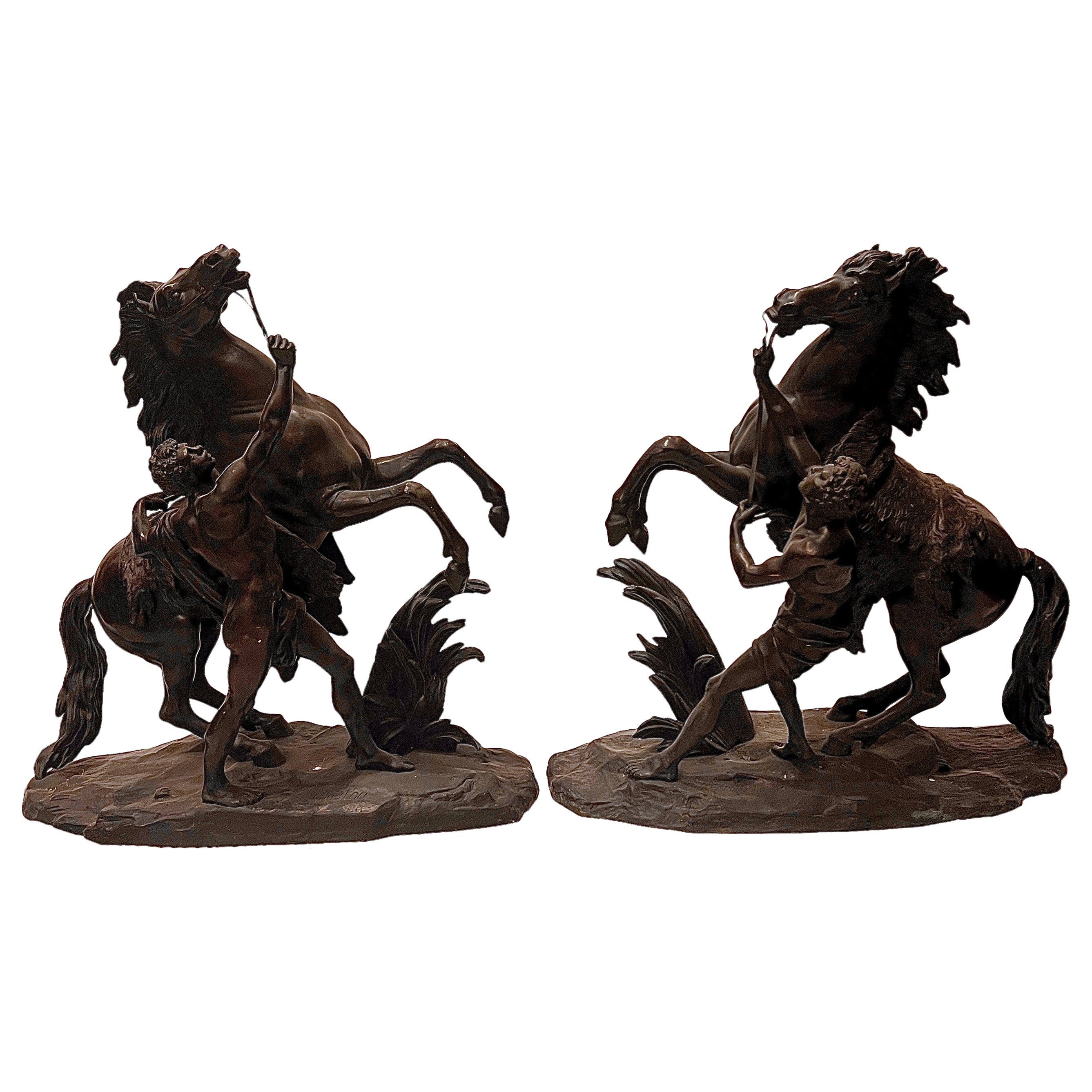 Pair Antique Late 19th Century French Signed "Horses of Marley" Bronze Castings For Sale