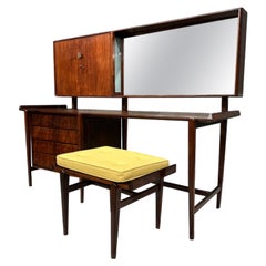 Mid-Century Modern Dresser and Stool in Hardwood, by Carlo Hauner, Brazil