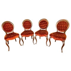 French Louie XVI Style Walnut Chairs, Button-Tufted Velvet, Nailhead Trim